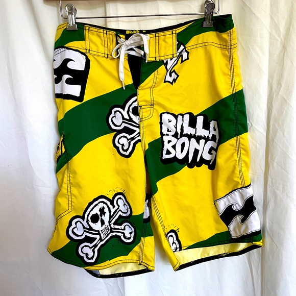 Billabong Yellow Skull Board Swim Trunks SZ 34